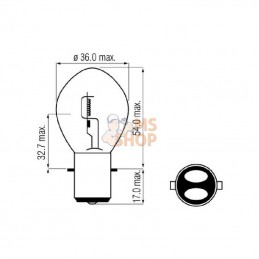 B1233; KRAMP; Ampoule 12V 45/40W BA20d; pièce detachée