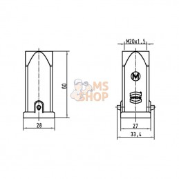 19200031440; HARTING; Boîtier d'embout 3A M20 sortie droite; pièce detachée