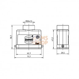 19200101440; HARTING; Capot 10A M20 entrée verticale; pièce detachée