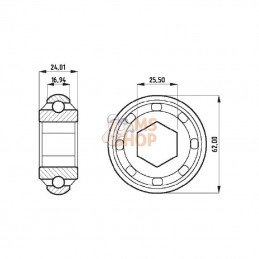 3045JD9313; KRAMP; Roulement avec alésage hexagonal D 62 x 25,5 x 24; pièce detachée