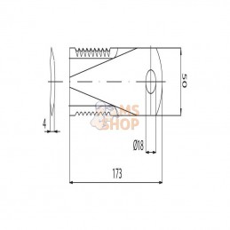 281440N; KRAMP; "Couteau d18 50x173mm ép4 Faucillé 2faces incurvé p/BISO"; pièce detachée