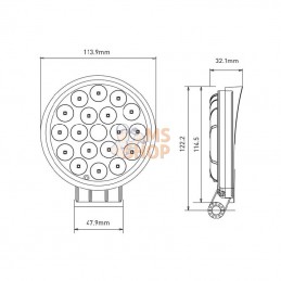 LA10046; KRAMP; Phare de travail LED rond 36W 2850lm faisceau large; pièce detachée