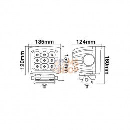LA10083; KRAMP; Phare de travail LED carré 90W 8100lm faisceau large; pièce detachée