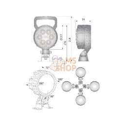 LA10016; KRAMP; Phare de travail LED rond 25W 2000lm longue portée - Omega poignée; pièce detachée