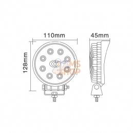 LA10025; KRAMP; Phare de travail LED rond 24W 1920lm faisceau large; pièce detachée