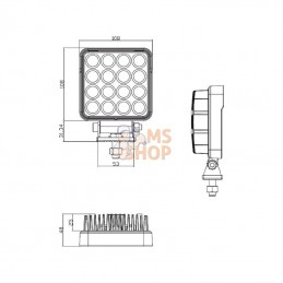 LA10023; KRAMP; Phare de travail LED carré 25W 3040lm faisceau large; pièce detachée