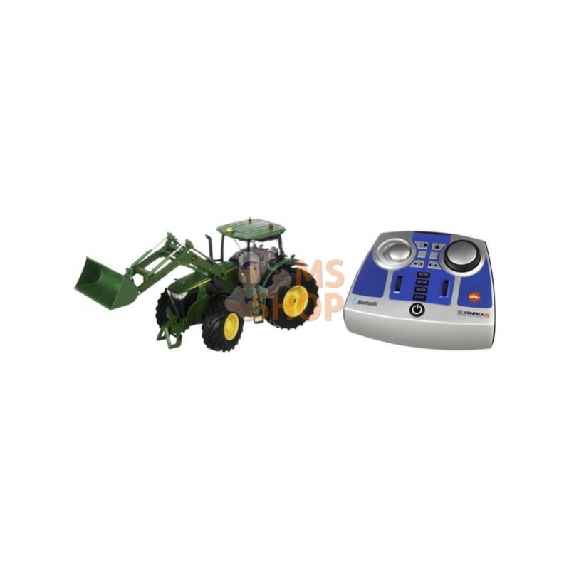 S06795; SIKU; John Deere 7310R avec chargeur frontal, télécommande Bluetooth et commande via application; pièce detachée