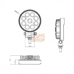 LA15003; GOPART; Phare de travail LED rond 27W 1710lm faisceau large; pièce detachée
