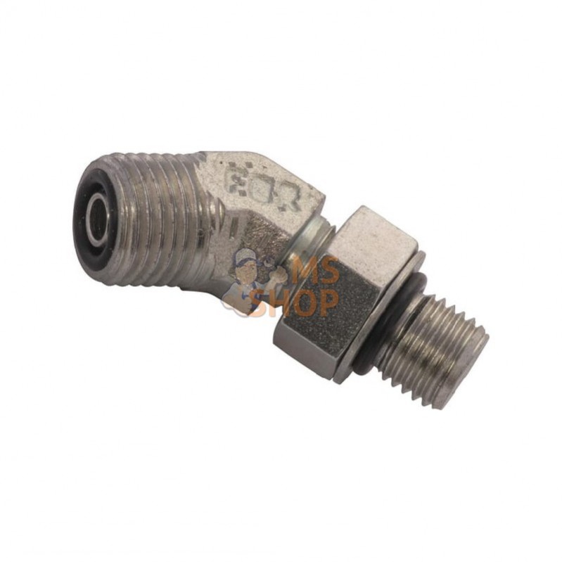 KIOU450907; NON ORIGINAL; Coude 45° ORFS9/16-SAE7/16; pièce detachée KIOU450907; NON ORIGINAL; Coude 45° ORFS9/16-SAE7/16; pièce detachée