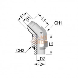 RIU451214; NON ORIGINAL; coude 45° MJ3/4-MSAE7/8; pièce detachée