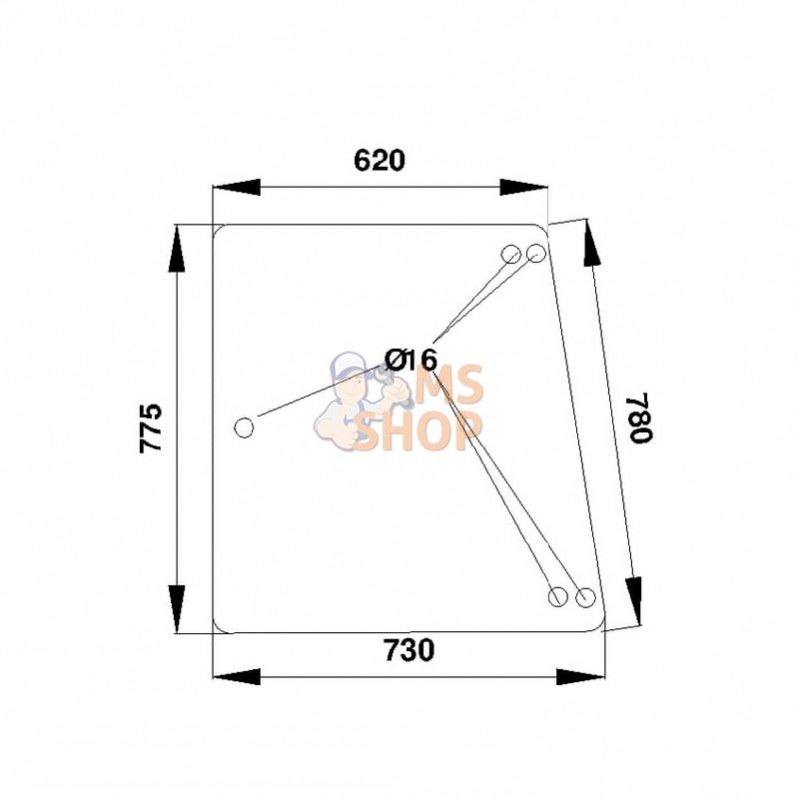 385500350030N; KRAMP; Vitre latérale; pièce detachée 385500350030N; KRAMP; Vitre latérale; pièce detachée