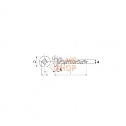 7982C3913RVSP100; KRAMP; Vis autoperforante, Ø 3,9x13 mm, PZ2, à tête fraisée, acier inoxydable, DIN7982C; pièce detachée