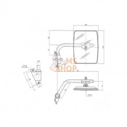 CA6480003; SMAT NORD; Rétroviseur avec bras G. 235x180 EA98 Ø20; pièce detachée