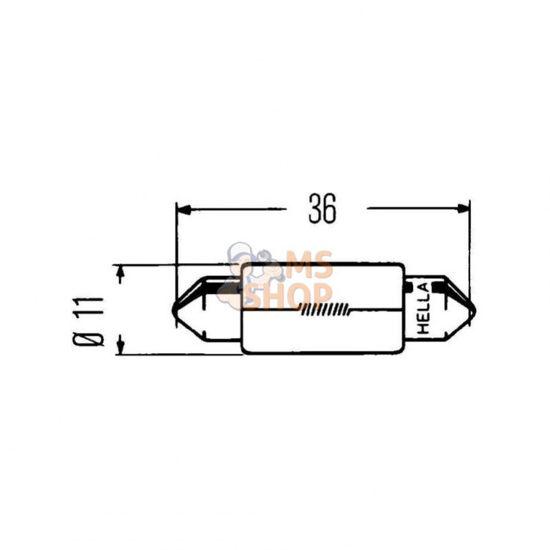 8GM002092121; HELLA; Ampoule 12 V C5W 5 W SV8,5-8; pièce detachée