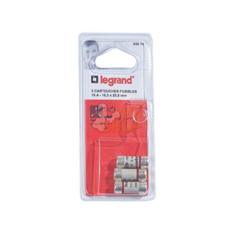 LEG092912 - Fusible cartouche 250V 16A longueur 25,8mm rouge Legrand