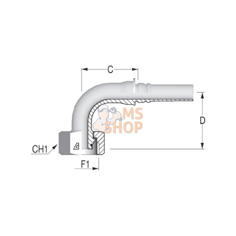DKOSH325290; ALFAGOMMA; Raccord à sertir 4SH-DN32-38S-M52x2,0-90; pièce detachée