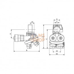 4015F75A1; ARAG; Porte-buse 2+2 voies 25mm Selejet; pièce detachée