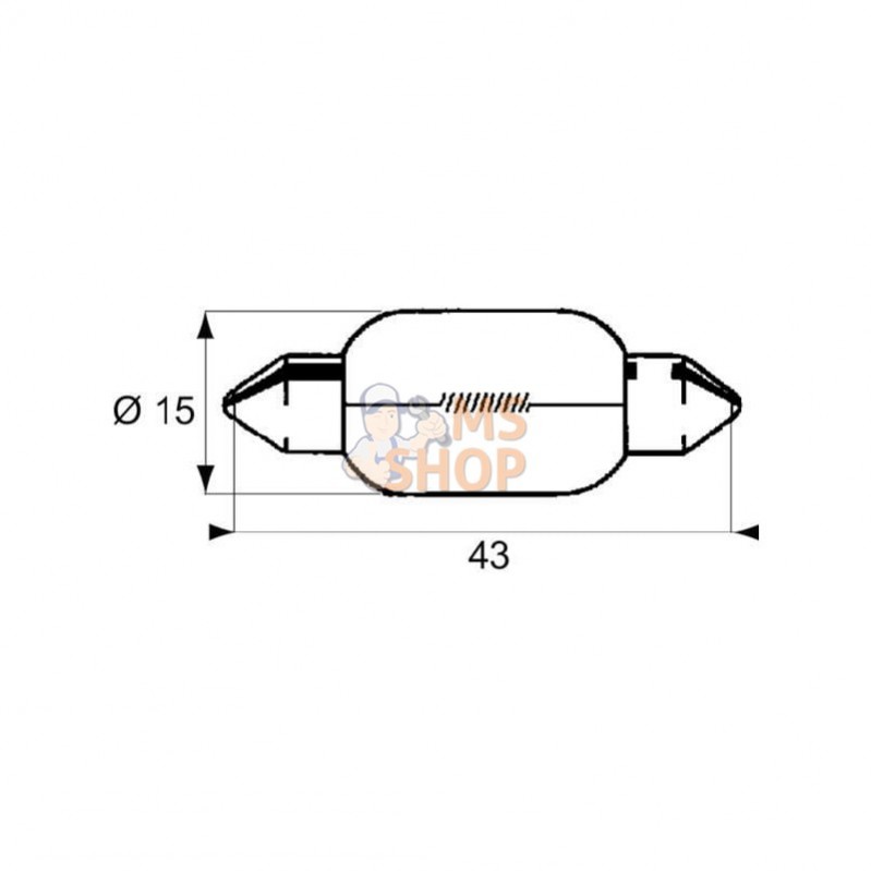 GL12850; PHILIPS; Ampoule T15x43 -12V-15W SV8,5; pièce detachée