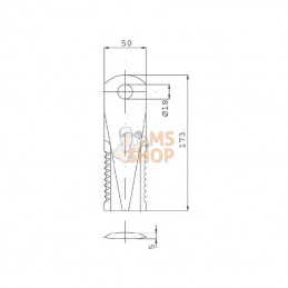 281445N; KRAMP; "Couteau d18 50X173mm&nbsp;ép5 Faucillé 2faces Incurvé p/BISO"; pièce detachée