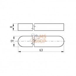 688512863; KRAMP; Clavette parallèle à bouts arrondis 12 x 8x 63; pièce detachée