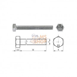 933550; KRAMP; Boulon hexagonal entièrement fileté M5x50 8.8 zing; pièce detachée