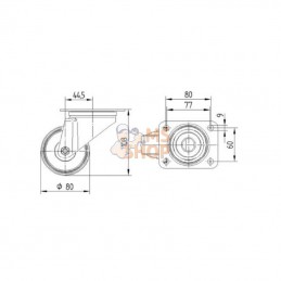 3470UOJ080P62; TENTE; Roulettes pivotantes en polyamide 80 mm; pièce detachée