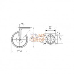 3470UOJ125P62; TENTE; Roulettes pivotantes à bandage et / ou corps de roue en polyamide blanc, roulement à rouleaux; pièce detac