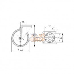 3470UOR200P63; TENTE; Roulettes pivotantes à bandage et / ou corps de roue en polyamide blanc, roulement à rouleaux; pièce detac