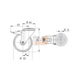 8477UAD125P3013; TENTE; Roulettes pivotantes en acier inoxydable à bandage en matière synthétique; pièce detachée