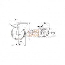 8477UOO160P63; TENTE; Roulettes pivotantes en acier inoxydable à bandage en matière synthétique; pièce detachée