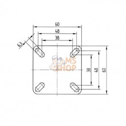 7475PJH050P40; TENTE; Roue pivotante, roue en polyuréthane : Ø50x19mm, with brake, Acier inoxydable Fixation de plaque: 60x60mm 