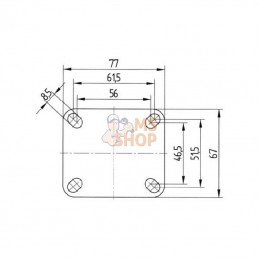 7477PJC100P50; TENTE; Roue pivotante, roue en polyuréthane : Ø100x32mm, with brake, Acier inoxydable Fixation de plaque: 77x67mm