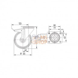 8477UOO125P62; TENTE; Roulettes pivotantes en acier inoxydable à bandage en matière synthétique; pièce detachée