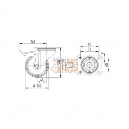 8477UOO100P62; TENTE; Roulettes pivotantes en acier inoxydable à bandage en matière synthétique; pièce detachée