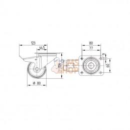 8477UOO080P62; TENTE; Roulettes pivotantes en acier inoxydable à bandage en matière synthétique; pièce detachée