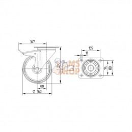 3477UOR160P63; TENTE; Roulettes pivotantes à bandage et / ou corps de roue en polyamide blanc, roulement à rouleaux; pièce detac