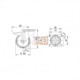 3477UOJ100P62; TENTE; Roulettes pivotantes à bandage et / ou corps de roue en polyamide blanc, roulement à rouleaux; pièce detac