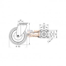 2470PJP150P50; TENTE; Roue pivotante, roue en polyuréthane : Ø150x32mm, Fixation de plaque: 77x67mm Load: 100kg Tente; pièce det