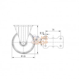 3438POO065P609554; TENTE; Roue fixe roulement en polyamide Ø65x30mm, Fixation de plaque: 95x54mm Load: 120kg Tente; pièce detach