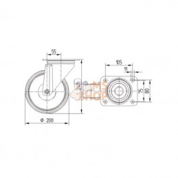 8470UOO200P63; TENTE; Roulettes pivotantes en acier inoxydable à bandage en matière synthétique; pièce detachée