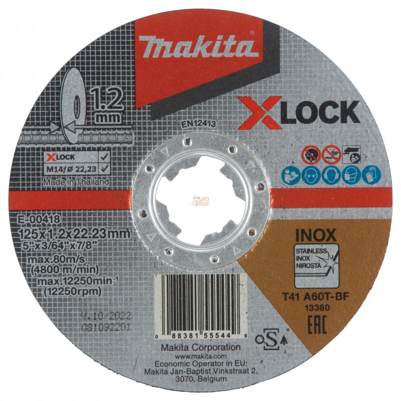 E-00418,DISC TRONC INOX X-LOCK 125x1.2x22.23 A60T | MAKITA E-00418,DISC TRONC INOX X-LOCK 125x1.2x22.23 A60T | MAKITA