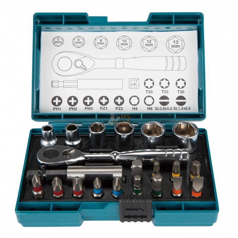 B-54081,COFFRET EMBOUT (21pcs) AVEC CLE A CLIQUET | MAKITA