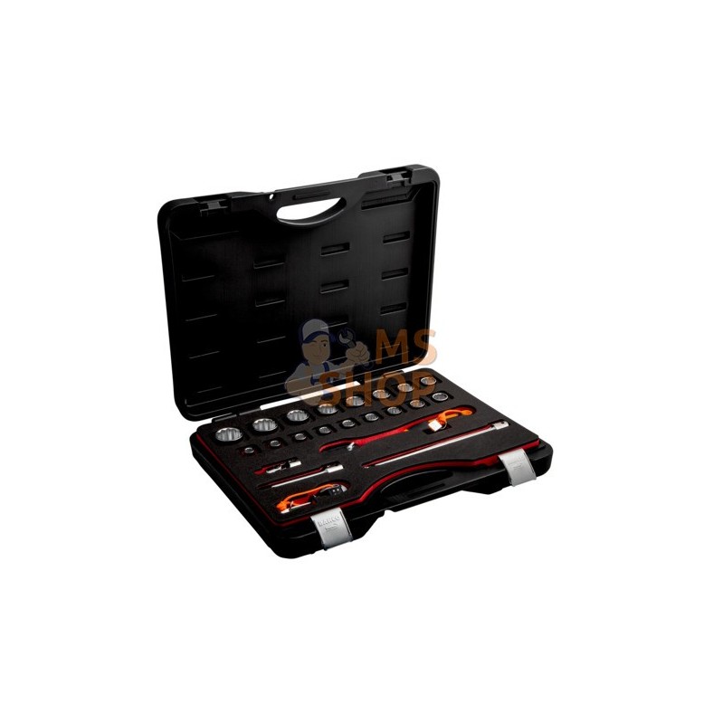 TAH16BM/22;BAHCO;Coffret de douilles métriques et accessoires 1/2" adapté pour le travail en hauteur - 22 pièces;pièce détachée