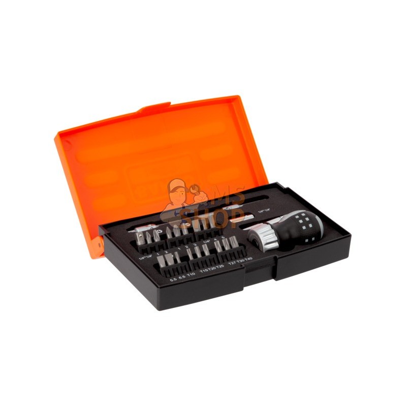 808050S-22;BAHCO;Coffret tournevis porte-embouts à cliquet manche boule + embouts 1/4" - 22 pces avec accessoires;pièce détachée
