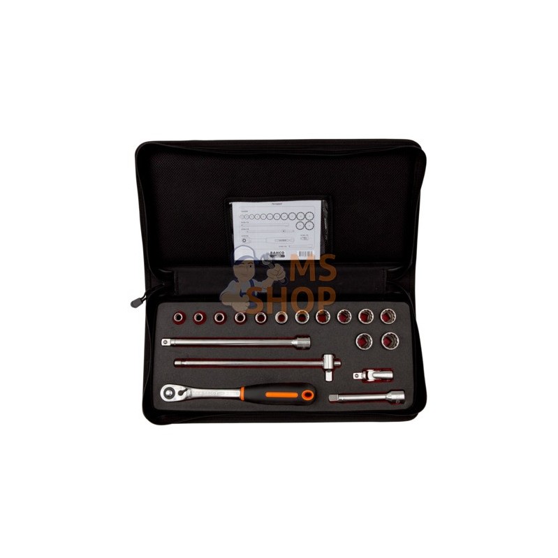 7818DST;BAHCO;Coffret de douilles 1/2", 18 pièces;pièce détachée