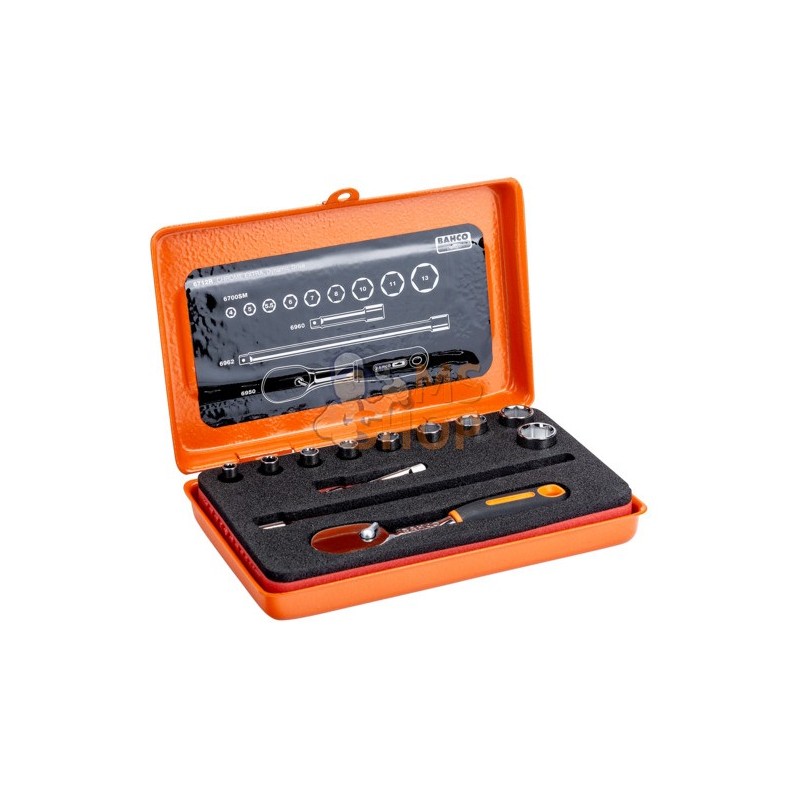 6712R;BAHCO;Jeu de douilles 1/4" 6 pans - 12 pièces;pièce détachée