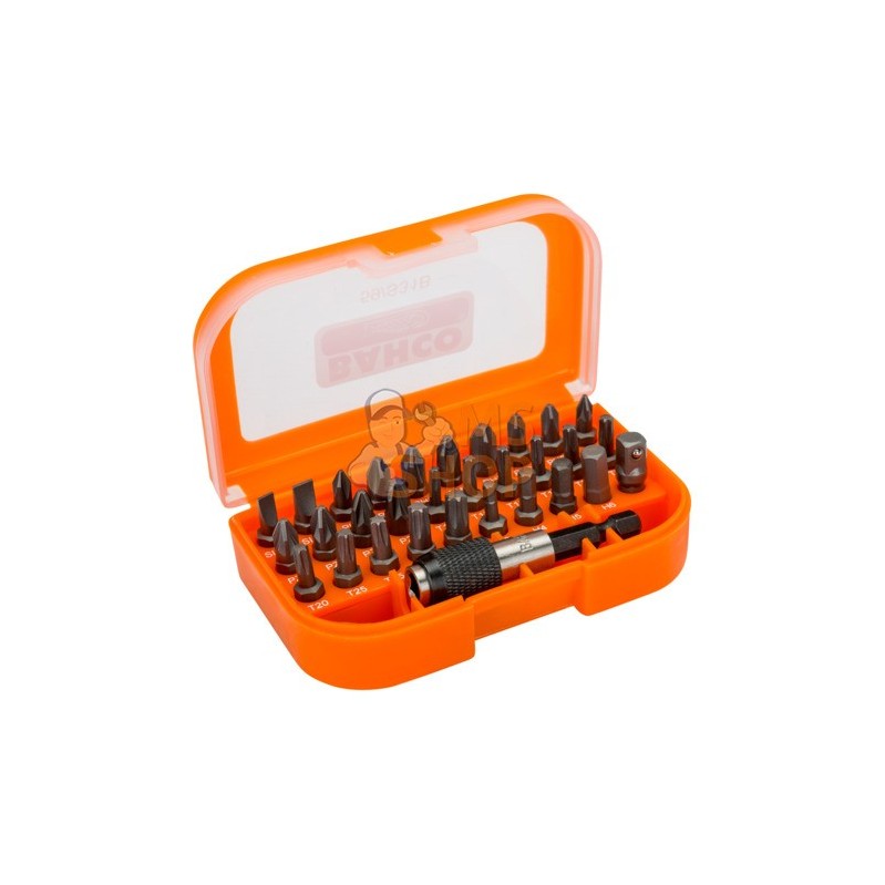59/S31B;BAHCO;Jeu de 31 embouts pour vis à fente, Phillips®, Pozidriv®, TORX®, 6 pans, porte-embouts et adaptateur 1/4";pièce dé 59/S31B;BAHCO;Jeu de 31 embouts pour vis à fente, Phillips®, Pozidriv®, TORX®, 6 pans, porte-embouts et adaptateur 1/4";pièce dé