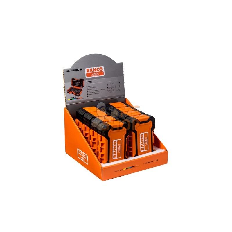 59/S100BC-IP;BAHCO;Jeu de 100 embouts pour vis à fente, Phillips®, Pozidriv®, 6 pans, Robertson, TORX® color et TORX® Tamper;piè