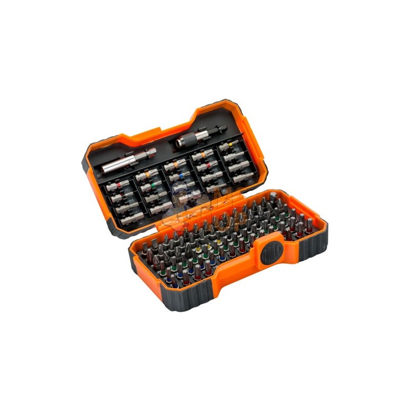 59/S100BC;BAHCO;Jeu de 100 embouts pour vis à fente, Phillips®, Pozidriv®, 6 pans, Robertson, TORX® color et TORX® Tamper;pièce 
