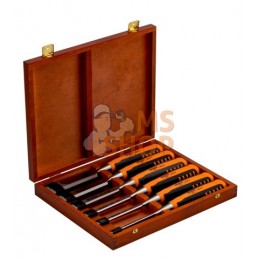 424P-S6-EUR;BAHCO;Jeu de 6 ciseaux à bois professionnels poignée bi-matière dans coffret en bois;pièce détachée